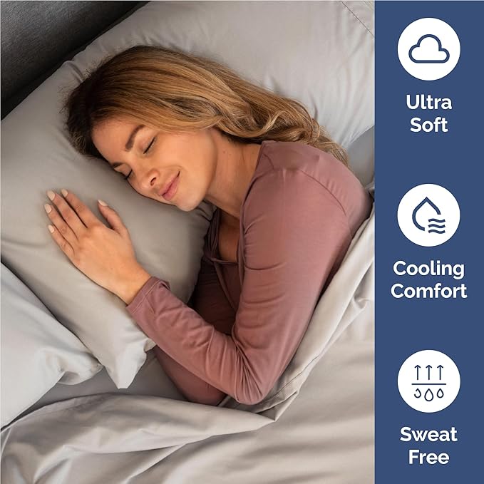 Full Sheets Set 6 Piece - Includes 4 Pillowcases - Bed Sheets Full Size - Soft Hotel Luxury Bedding - Cooling, Comfy, Cozy & Breathable - 1 Flat & 1 Fitted & 4 Pillowcases w/ Deep Pockets - Light Grey