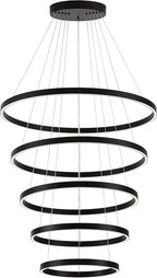 Modern LED Chandelier, 15.7"-31.4" Ring Chandelier, Black, High Ceiling, Foyer, Living Room