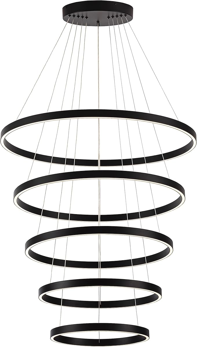 Modern LED Chandelier, 15.7"-31.4" Ring Chandelier, Black, High Ceiling, Foyer, Living Room