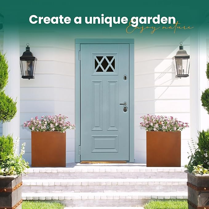 Corten Steel Planter Box Metal Outdoor Large Rectangular Rustic Durable Antique Detached for Commercial Residential Patio Deck and Backyard 17" x 17" x 18"