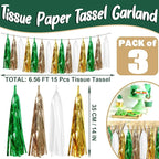 3P Sage-Green Beige-Mint Gold Foil Fringe Metallic Tassel Garland Banner, Tassels Banner Streamers for Parade Floats, Bachelorette, Wedding, Birthday, Christmas, Bridal/Baby Shower Party Decorations