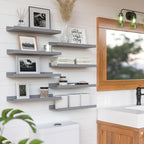 RICHER HOUSE 8 Set Floating Wall Mounted Shelves, Nursery Hanging Book Shelves with Lip for Storage, Gray Display Picture Ledge Shelf for Bedroom Bathroom Kitchen Living Room Wall Decor, Modern Grey