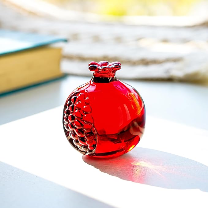 Red Crystal Pomegranate Figurine Glass Pomegranate Artificial Fruit Paperweight for Home Office Tabletop Decor