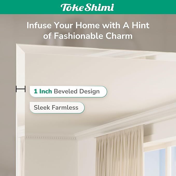 TokeShimi 48x36 Frameless Bathroom Mirror for Over Sink with 1" Beveled Edge, Tempered Bathroom Vanity Mirror Beveled, Shatterproof Rectangle Mirrored Wall Mounted for Living Room, Entryway