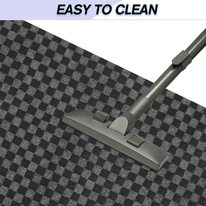 Custom Size Backed Non-Slip Area Rugs Runner, Easy Clean, Waterproof Runner Rugs for Hallway Entryway, Kitchen, Laundry, 2FT x 44FT, Gray Checkered