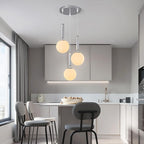 Modern Chrome Pendant Light Hanging Fixture Light for Kitchen Island Mid Century with Globe Pendant Light Milk White Glass Pendant Lighting for Living Room Bedroom Entryway (3 Lights)