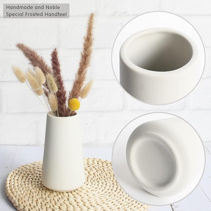 YANLING 6 Pack White Ceramic Vases for Home Decor, 6 Inch Modern Centerpieces for Pampas Grass, Table, Boho Flowers Decor