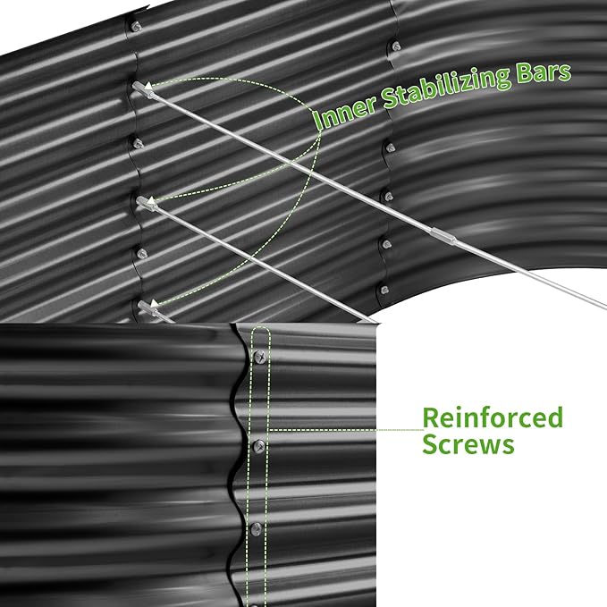 Land Guard 6x3x3ft Oval Galvanized Raised Garden Beds, Large-Capacity Metal Planter Box Outdoor, Durable Deep Raised Garden Bed 3ft Tall, Raised Beds for Gardening Vegetables, Dark Grey