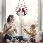 Cardinal Suncatcher Stained Glass Window Hanging - 8” Stained Glass Suncatchers for Windows - Sun Catchers Indoor Window Catcher with Hooks and Chain - Birthday Gifts for Mom Grandma