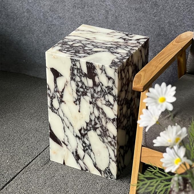 Luxury Marble Side Table,Square End Table for Modern Sofa and Bed, Living Room, Sofa, Bedroom（Calacatta Viola）