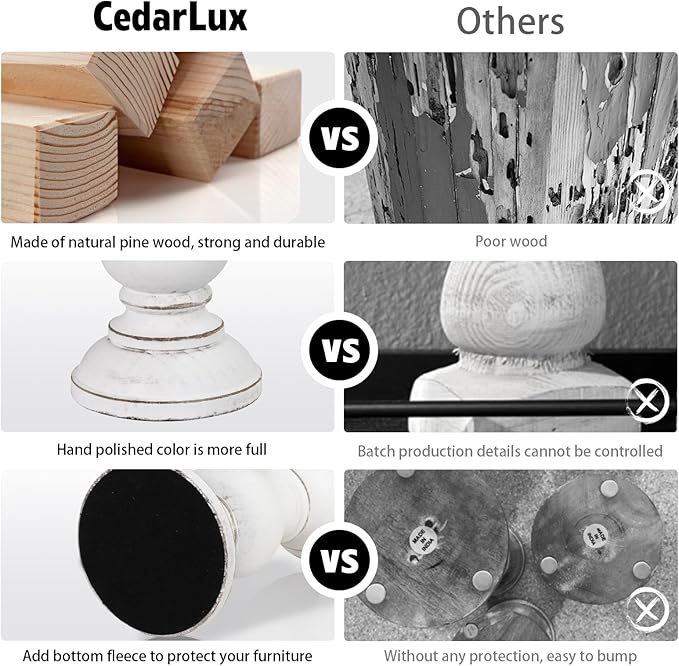 Candle Holder for Pillar Candle Set of 2, Farmhouse Wood Candle Holder, Rustic Wooden Candle Stand, Vintage Wooden Candlestick Holders Decorative for Living Room, Table Centerpiece, Antique White