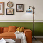 Tiffany Floor Lamp Vintage Standing Lamp Blue Mediterranean Style Stained Glass Floor Light Rustic Corner Gooseneck Floor Lamp with Adjustable Angle for Home Decor Living Room Bedroom 12X12X63 Inches