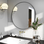 BEAUTYPEAK 24 Inch Round Mirror, Metal Frame Circle Mirror, Wall Mounted for Entryway, Bathroom, Vanity, Living Room, Black