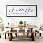 Give It To God And Go To Sleep Sign Wall Decor 40x15 Inch Large Farmhouse Master Bedroom Above Bed Hanging Wall Art Rustic Guest Room Wood Framed Over Bed Wall Decoration (Black)