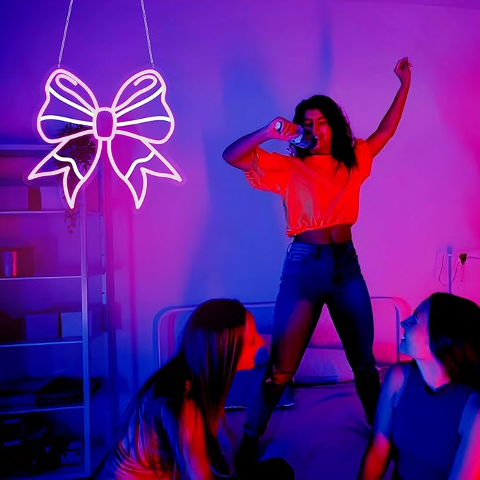 Bow Neon Sign Led Neon Lights Neon Signs for Wall Decor Light Up Sign for Birthday Party Club Gift