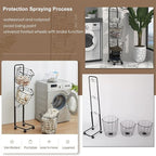 3 Tier Laundry Basket with Rolling Lockable Wheels Wire Metal Sorter Storage Trolley Shelf Basket Durable Metal Sorter Clothes Storage Trolley Shelf with Removable Hamper for Organizing Clothes