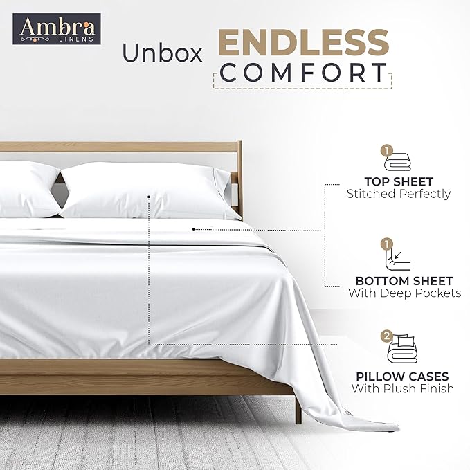 Tencel Sheets 3 Piece for Twin Size Bed - 100% Eucalyptus Lyocell Twin Sheets Set - Soft, Cooling & Breathable for Hot Sleepers - 16” Deep Pockets Hotel Quality Bedding Set - White