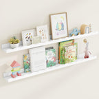 Fun Memories Picture Ledge Shelf for Wall, 48 inch Pine Wood Nursery Book Shelves Set of 2- Wall Book Shelves for Kids Room, Home Decor - Kitchen Spice-White