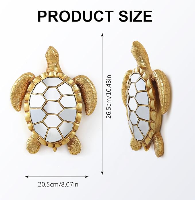 Vintage Wall Sculpture Animals Turtle Mirrors - Gold Resin Glass Wall Decor, Perfect for Victorian and European Themed Homes