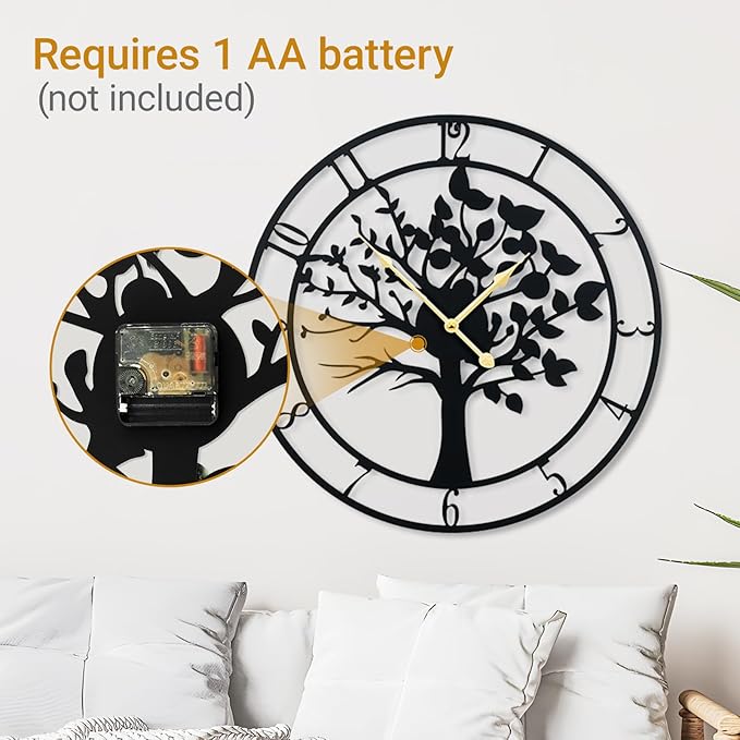 30inch/76cm Extra Large Tree of Life Wall Clocks for Living Room Decor,Bedroom,Battery Operated,Metal,Decorative,Analog,Silent,Non Ticking Wall Clock,Room Wall Decor (Tree of Life, 30 inches)