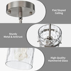 Brush Nickel Hammered Hand-Blown Glass Pendant Light Fixtures, Pendant Lights Kitchen Island Modern Kitchen Island Lighting Dining Room Light Farmhouse Island Lights Sink 2 Pack