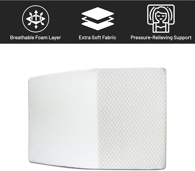 21-Inch Mattress System Pillow High-Density Rest Elevating Wedge, Relieves and Recovers Foot and Ankle Injury, Leg, Hip and Knee Pain, Multi-Purpose, Full Foam Top, White