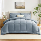 CozyLux King Size Comforter Set Grayish Blue, 7 Pieces Bed in a Bag, Dusty Blue Comforter King Size, All Season Bedding Sets with Stitch Quilted Comforter, Flat Sheet, Fitted Sheet, Pillowcases