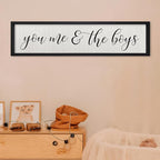 ZZJJHYWGQ You Me & The Boys Sign 32"×8" Playroom Kids Wall Decor Modren Nursery Baby Boy Home Wood Framed Living Room Horizontal Wall Art (Black)