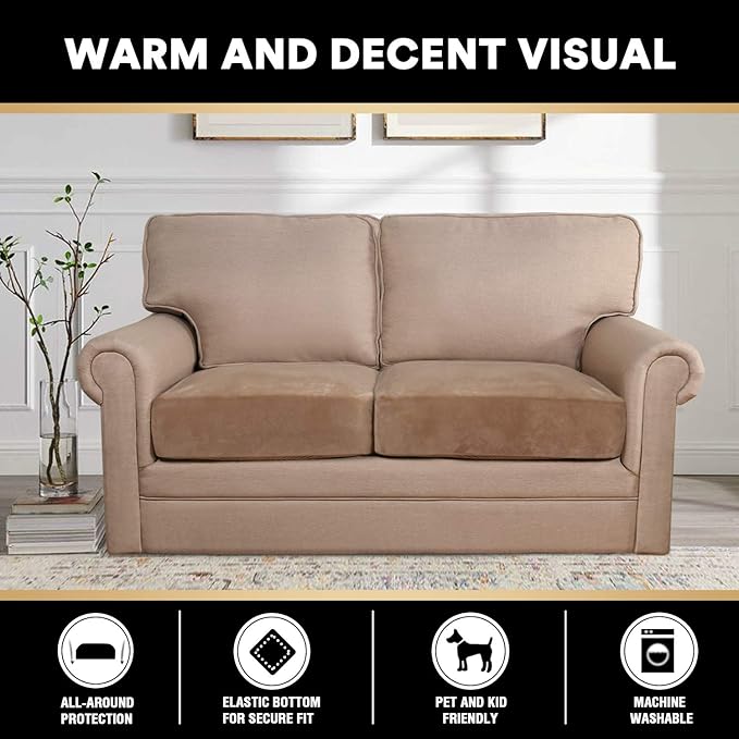 PrinceDeco Stretch Velvet Couch Cushion Covers, Soft Cushion Slipcover for Chair Loveseat Sofa Cushion Furniture Protector Seat Cushion Sofa Cover (Each Width Up to 29.5", Camel)