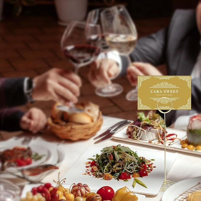 20 Pack 8.86 Inch Tall Table Number Holders Gold, Place Card Holder Gold Table Number Stands Wire Photo Holders Picture Name Menu Clips Memo Notes Cards Stand for Wedding Restaurants Birthday