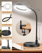 Flexible Gooseneck 2-in-1 Magnifying Glass with Light and Stand,10x & 5x Real Glass Lens Magnifying Lamp, 5 Color Stepless Hands-Free LED Desk Lamp with Clamp for Painting, Crafts, Reading (Pink)
