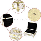 ELLDOO Vintage Music Box, Beige Metal Musical Jewelry Box Keepsake Box, Small Trinket Jewelry Storage Box Gift for Girl Women (Tune: You are My Sunshine)
