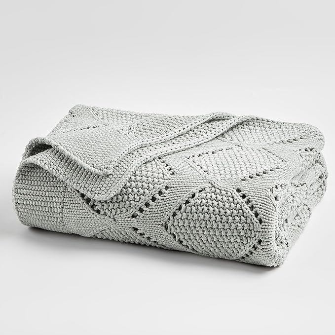 Longhui bedding Chunky Cotton Knit Throw Blanket for Couch, Sofa, Bed, or Chair, Decorative Breathable Fall Cable Knit Blanket 60 x 80 Inches, Large Medium Weight Grey