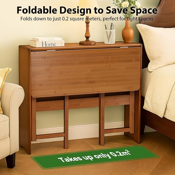 31.5" Bamboo Folding Desk,Space-Saving Computer Desk for Small Spaces, Foldable Study Table for Bedroom, Home Office, Dorm, Apartment（Brown