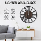 LEIKE Large Wall Clocks with Night Light Battery Operated,Silent Non Ticking,Rustic Modern Big Wood Clock for Living Room, Bedroom,Kitchen,Farmhouse,Office,Home Decor-30 Inch(Roman Numerals)
