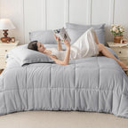 JOLLYVOGUE California King Comforter Set, Ultra-Soft Bed in a Bag Cal King Size 7 Pieces, Oeko-TEX Certified Bedding Set with Down Alternative Comforter, Sheets, Pillowcases & Shams, Light Grey