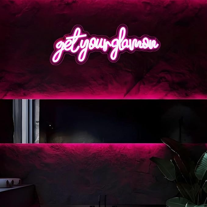 Get Your Glam On Neon Sign, Neon Signs for Wall Decor Neon Pink LED Signs Room Neon Light Up Signs Home Decor for Bedroom Club Party Bar Shop USB Operated
