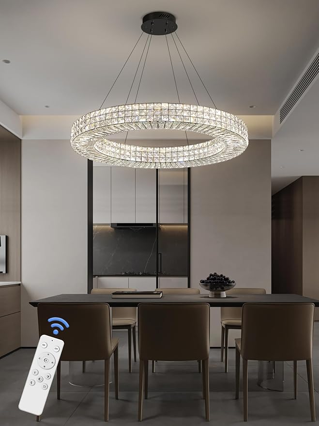 Dia 40" Modern Chandelier Ring Crystal Chandelier Adjustable Height Luxury Crystal Pendant Ceiling Light Fixture for Dining Living Room Bedroom