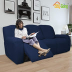 Easy-Going 8 Pieces Recliner Sofa Stretch Sofa Slipcover Sofa Cover Furniture Protector Couch Soft with Elastic Bottom Kids, Spandex Jacquard Fabric Small Checks Navy