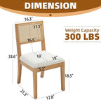 Westice Rattan Dining Chairs Set of 4, Farmhouse Natural Dining Room Chairs with Upholstered Cushion, Wood Armless Chairs for Kitchen/Restaurant