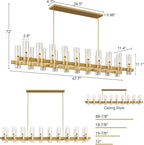 Brass Kitchen Island Lighting-20-Light Linear Chandelier, Adjustable 67.7'' Modern Farmhouse Rectangle Pendant Light Fixtures, Dining Room, Bedroom