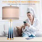 27.4''Table Lamps for Living Room Set of 2，3-Way Dimmable Modern Glass Bedside Lamps with USB Ports，Tall Lamps for Night Stands，Touch End Table Lamps for Bedroom Desk Lamps for Home Office（Blue）
