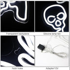 WLHOPE Skull Neon Signs - White LED Skeleton Skull Signs for Wall Decor, Halloween Decor, USB Waving Ghost Neon Light Up Signs for Bedroom, Kid's Room, Bar, Club, Shops, Party Decoration