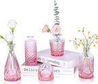 Pink Glass Bud Vases Set of 5, Mini Flower Vase for Centerpieces, Small Clear Vases in Bulk for Wedding Decorations, Vintage Vase for Table, Home Décor