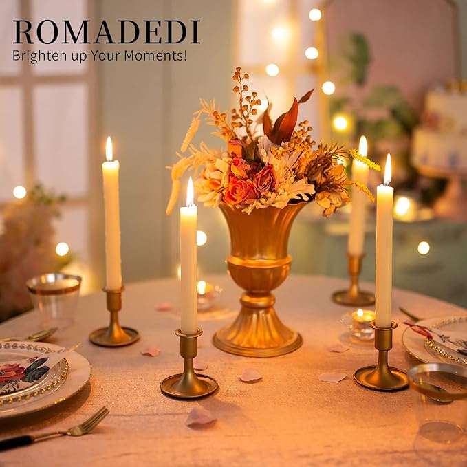 Candlestick Holders Taper Candle Holders, Romadedi Gold Candle Stick Candle Holder for Table Centerpiece, Wedding Reception, Festive Christmas Mantel Decoration or Home Decor, Set of 18