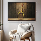 ElephantStock Vintage Tennis Racket Wall Art - Horizontal Framed Canvas - 1-Piece Living Room Wall Decor - Photography Sports Canvas Print - Brown and Black Decor for Wall - 37" X 25"