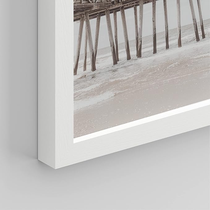 SIGNWIN Framed White Minimalist California Ocean Beach Seashore Pier Wall Art, Set of 4 Landscape Colorful Wall Decor Prints, Nature Wilderness Wall Décor for Living Room, Bedroom - 12"x16" White