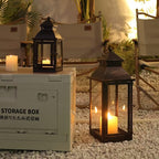 NEEDOMO Lanterns Decorative Outdoor&Indoor, Set of 2 Large Bronze Metal Lantern Decor with Glass, Candle Holder for Porch, Patio, Garden, Balcony, Wedding, Table Centerpiece Decorations