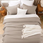 Litanika Light Coffee Comforter Full Size, 3 Pieces Lightweight Solid Bedding Set, All Season Fluffy Bed Set (79x90In Comforter & 2 Pillowcases)