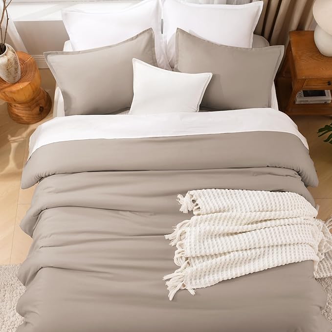 Litanika Light Coffee Comforter King Size, 3 Pieces Lightweight Solid Bedding Comforter Set, All Season Fluffy Bed Set (104x90In Comforter & 2 Pillowcases)